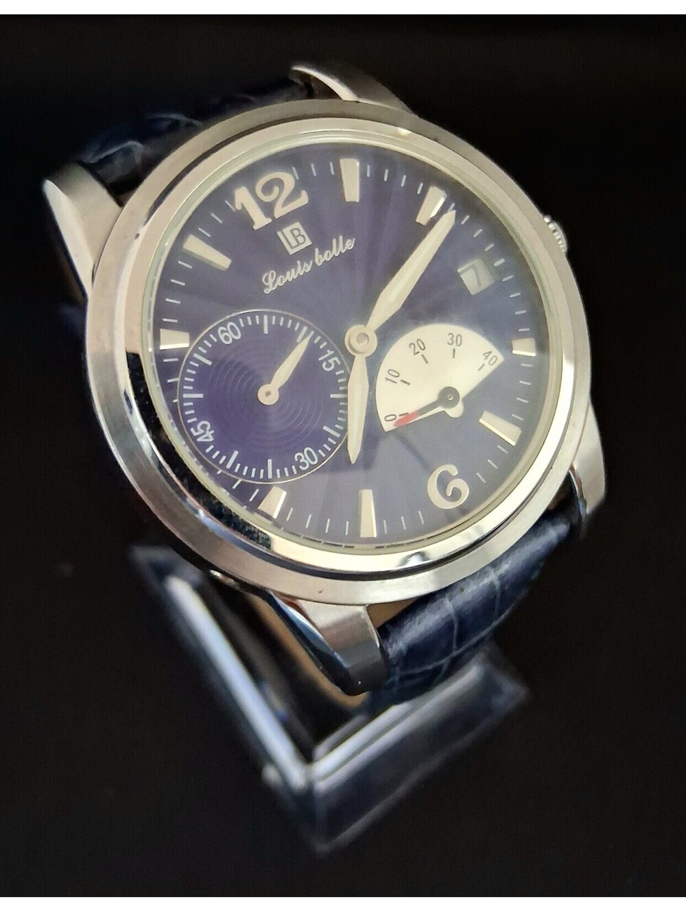 Louis Bolle Auto Mens Watch 40mm Blue Dial Moonphase Date A-5052-178